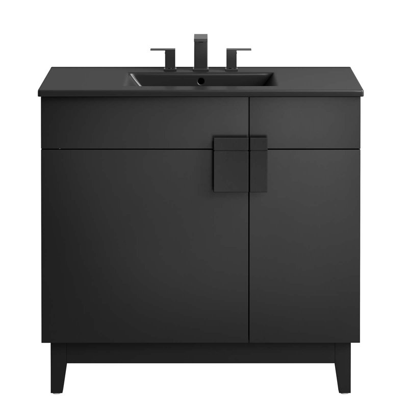 Modway Miles 36'' Free Standing Single Bathroom Vanity with Ceramic Top, Black, Black