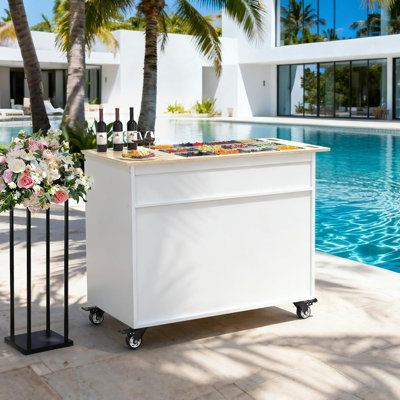 Charcuterie Cart with Stainless Steel Food Pans, Mobile Pizza Topping & Salad Bar Station, Buffet Serving Table for Home, Party , Catering by Rosalind Wheeler