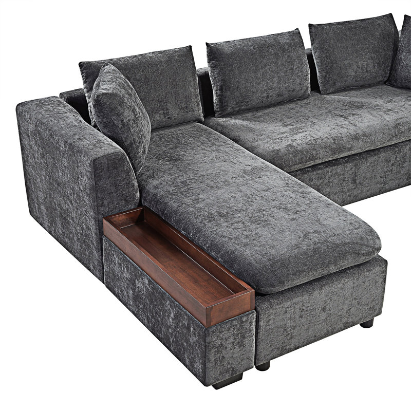 Canapé modulaire rembourré avec compartiment de rangement, Gris chenille