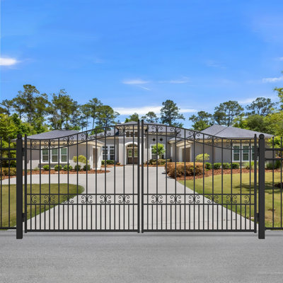 Driveway Gate, Dual Swing driveway gates, Floral Pattern Design Metal Security Outdoor Gates for Yard