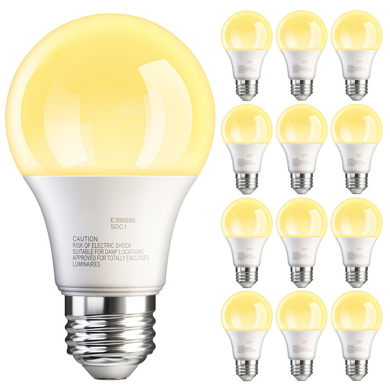Ampoule DEL A19, équivalent 60 W, blanc chaud 2700 K, non dimmable, culot E26, pour chambre, salon, bureau, ensemble de 12