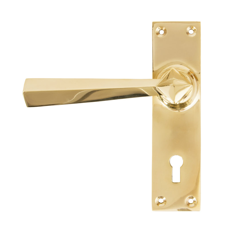 Straight Lock Door Handle, Polished Brass