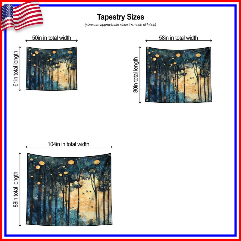 Abstract Forest Moonlight Wall Tapestry - Forest Wall Decor, 50in H x60in W with 4 Grommets