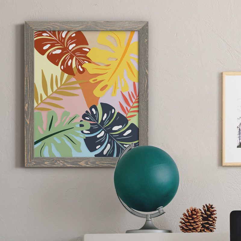 «Tropical Foliage II», peinture sur toile encadrée, H 20 po x l 17 po x P 1,5 po, Encadré gris