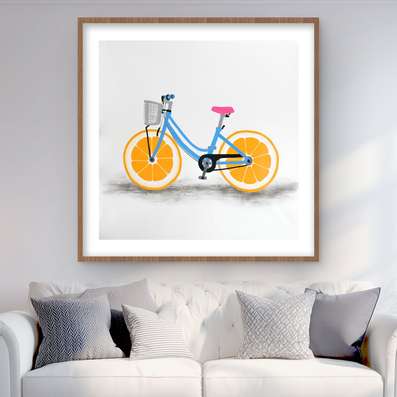 Orange Wheel Bike - reproduction encadrée avec passe-partout pour la décoration intérieure, H 36 po x l 36 po, Brun