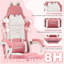 Chaise de jeu mignonne avec oreilles de chat, accessoires de sonnerie et soutien lombaire, chaise d'ordinateur ergonomique pour fille avec repose-pieds et accoudoirs rembourrés-1058511899