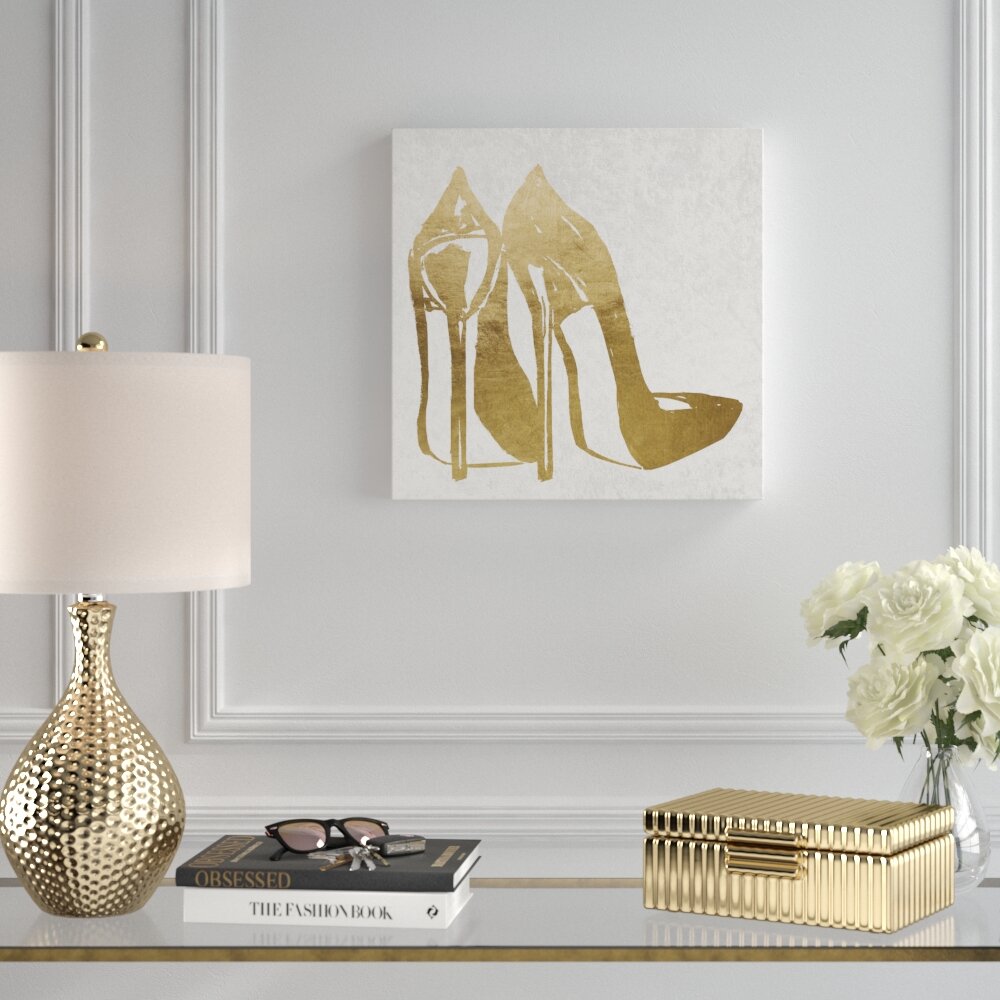 House of Hampton 'Fashion and Glam High Heel and Fashion Books Glam Stiletto Shoes' Canvas Art House of Hampton Size: 12 H x 12 W x 1 D