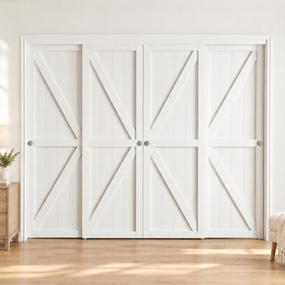 Sliding Closet Door - Classic K-Panel Design White MDF Sliding Doors With Handles & Smooth Glide Hardware