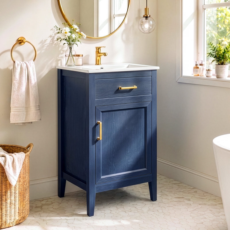 20'' Naval Blue Vanity Cabinet With Ceramic Sink