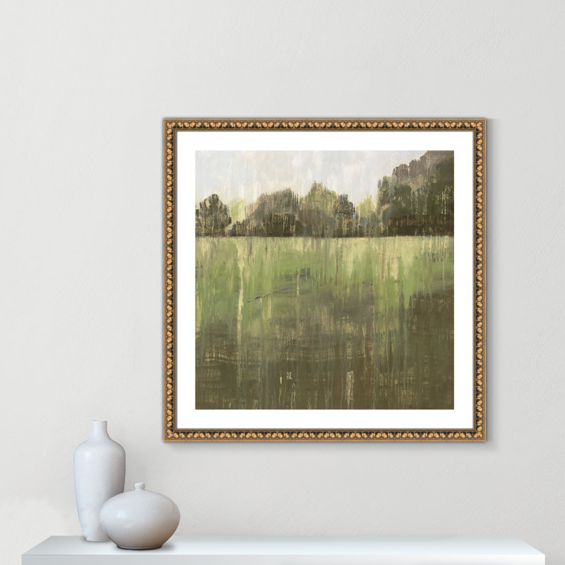 Champ vert II - reproduction d'art, Papier avec cadre à perles dorées, H 33,25 po x l 33,25 po x P 1,13 po