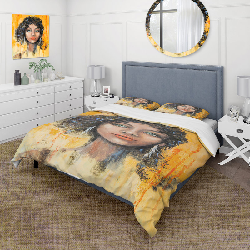 Ensemble de housse de couette en microfibre orange / jaune / noir, Housse de couette simple + 1 taie décorative stan