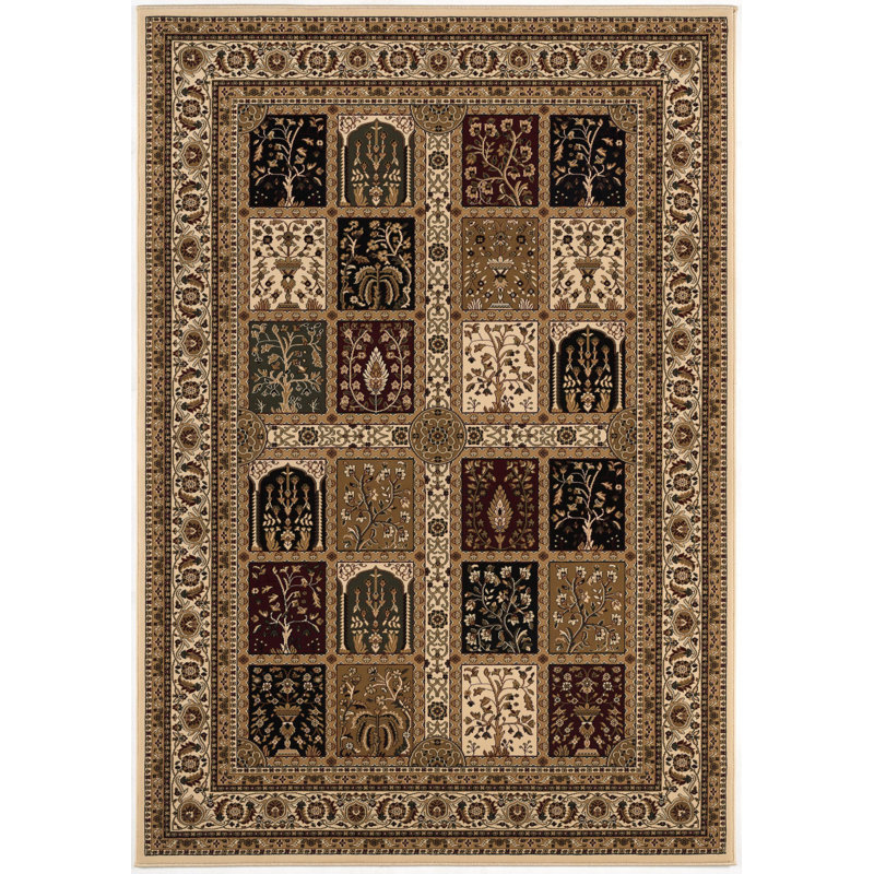 Rug Branch Jinan 4' x 6' (3'9" x 5'6") Beige/Red Persian Garden Indoor Area Rug, Traditional, Low Pile, Stain-Resistant Carpet - Living Room, Bedroom, Dining Room, and Kitchen