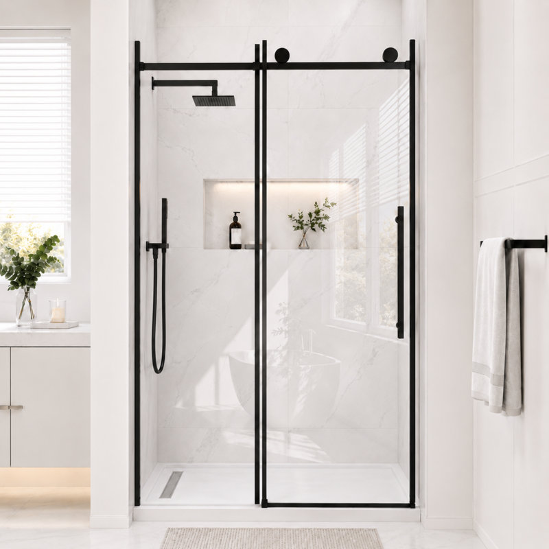 Verre trempé coulissant sans cadre de 60 W po x 73 H Leryou avec 8 mm (5/16 po) de verre trempé facile à nettoyer