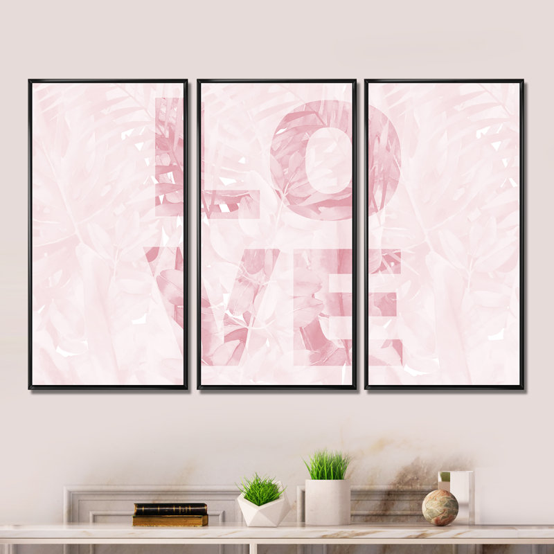 «Pink Pastel Love», 3 pièces, cadre flottant, impression sur toile, H 28 po x l 36 po, Noir