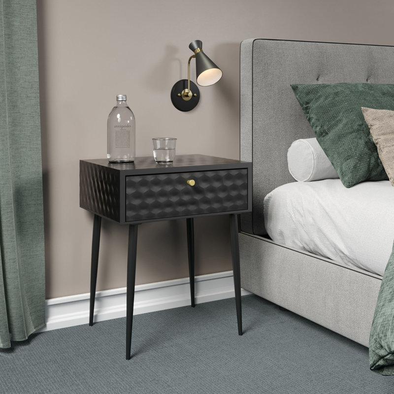 Set of 2 Saturn 1-Drawer Bedside Cabinets, Black