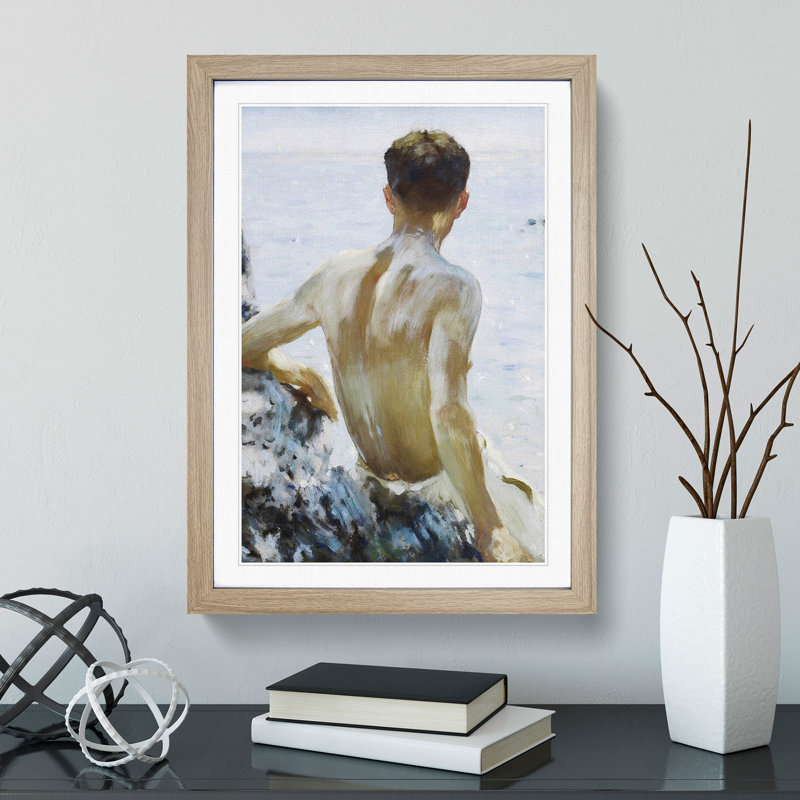Beach Study by Henry Scott Tuke - Framed Print, 36cm H x 27cm W x 2cm D, Oak Framed