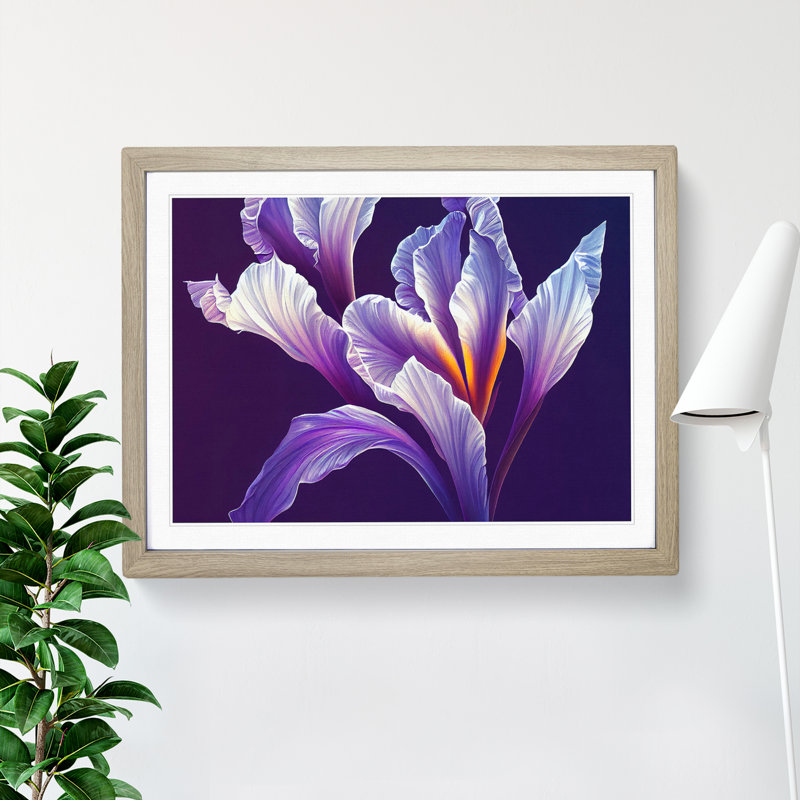 Fancy Iris Flowers 1 Piece Single Picture Frame Painting, 46cm H x 64cm W x 2cm D, Oak