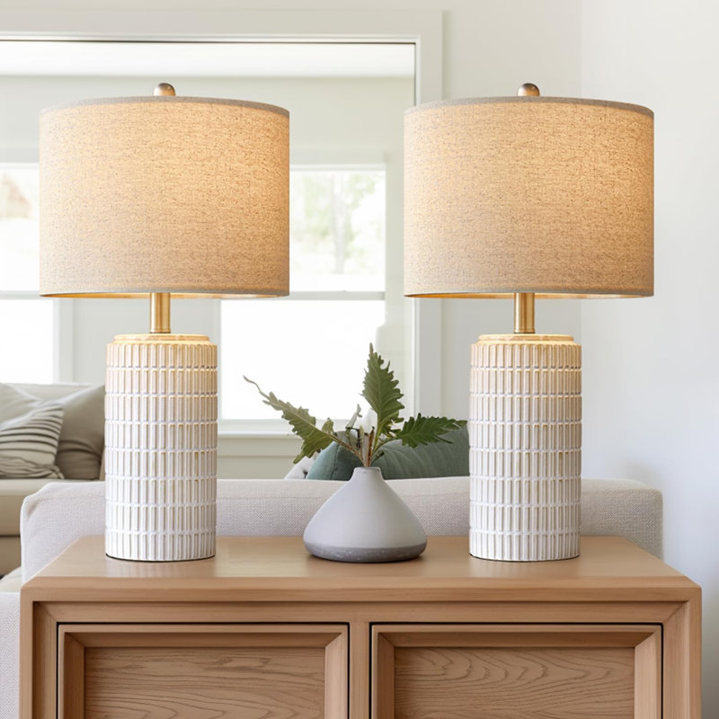 23" Table Lamp, Farmhouse Bedside Lamps For Bedroom Set Of 2, Ceramic End Table Lamps For Living Room, Traditional Nightstand Desk Lamps, Medium