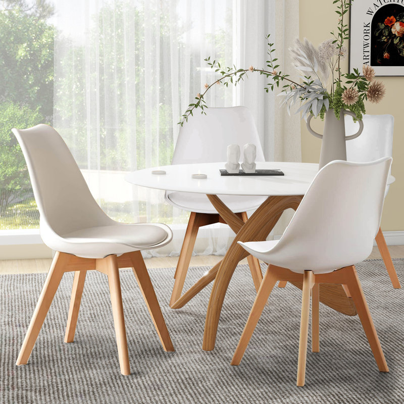 Dining Chairs Set Of 4 Kitchen Mid-Century Modern Chairs With Wood Legs And PU Leather Cushion For Living Room Bedroom Outdoor Lounge
