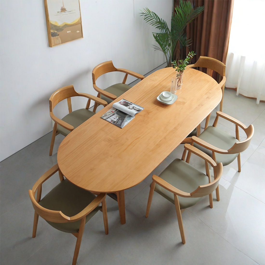 Corrigan Studio® Simple Natural Solid Wood Oval Dining Table Sets