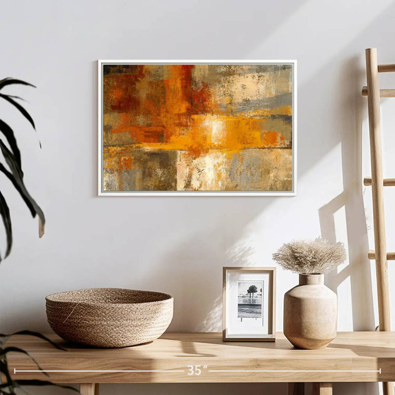 Argent et ambre, 19 po x 13 po, Cadre flottant blanc