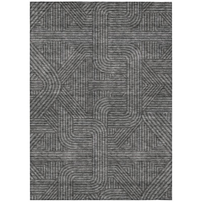 3' X 5' Charcoal And Gray Abstract Washable Indoor Outdoor Area Rug