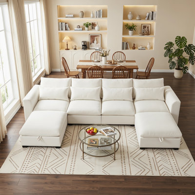 U-Shaped Modular Corner Sectional Sofa, Freely Combinable Transformable Sofa with 2 Ottomans for Living Room Home Theater Study