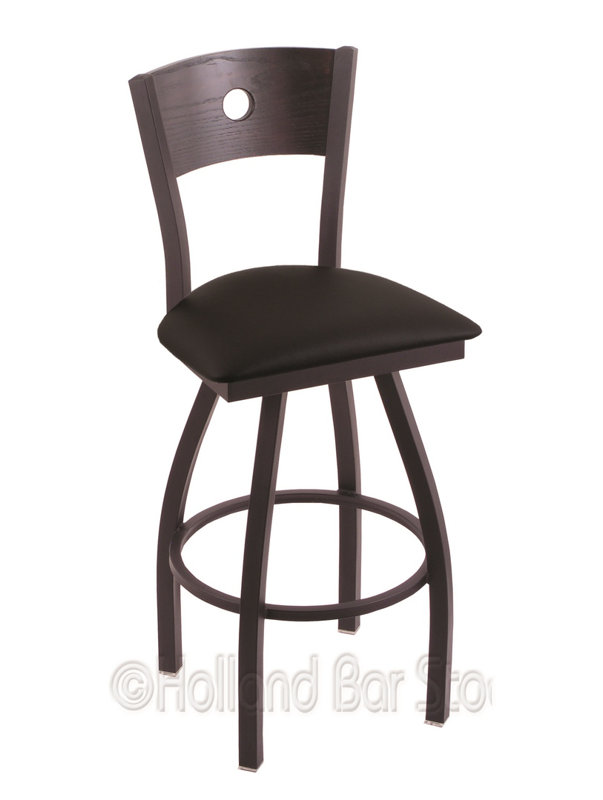 Tabouret de bar pivotant de 36" Lareau, Chêne naturel, Ride noire, Vinyle noir
