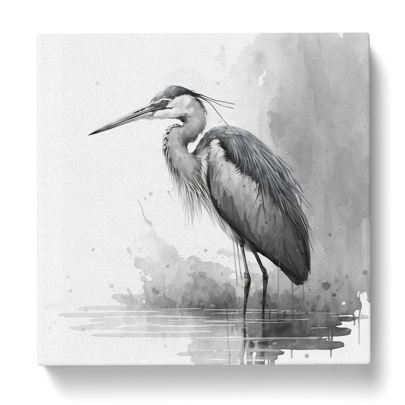 Heron Ink Wash - Wrapped Canvas