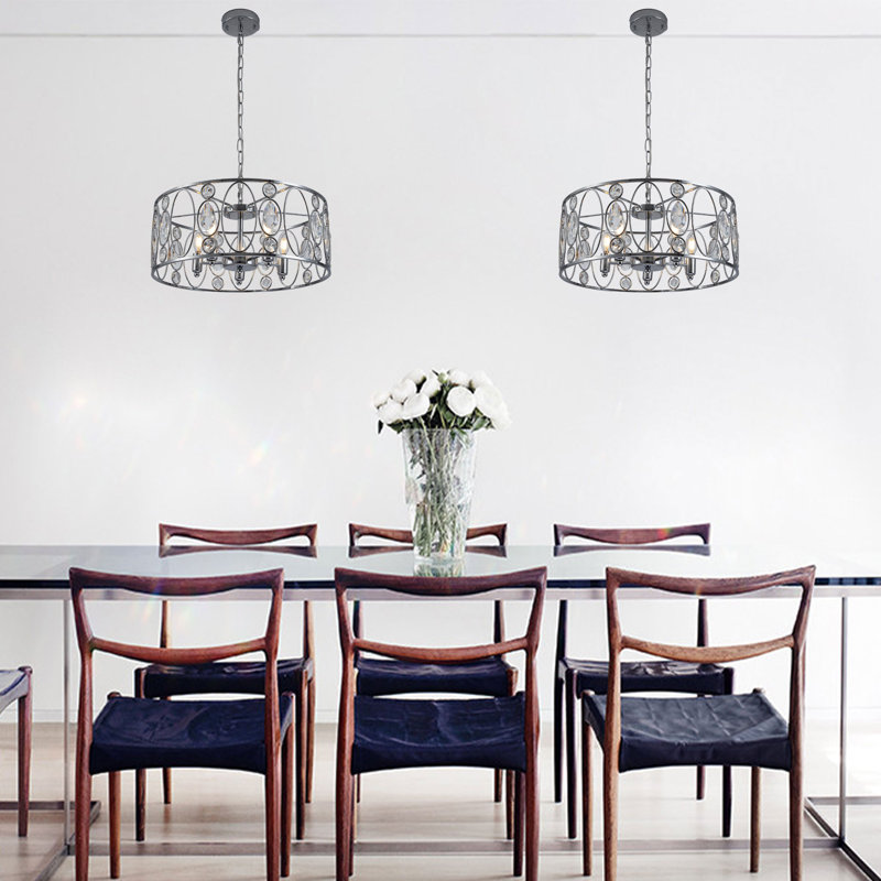 Luminaire suspendu cylindrique à 5 lumières avec accents en cristal Margert, Chrome