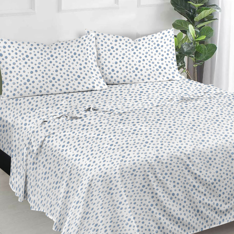 Ensemble de 4 valises pour chambre d'amis, Ensemble de draps pour grand lit avec 2 taies d'or, À pois, Bleu multicolore