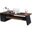Bureau de direction en L 78,7 po avec classeur et tiroirs, grand poste de travail d'ordinateur moderne avec tablettes de rangement, noyer foncé et noir