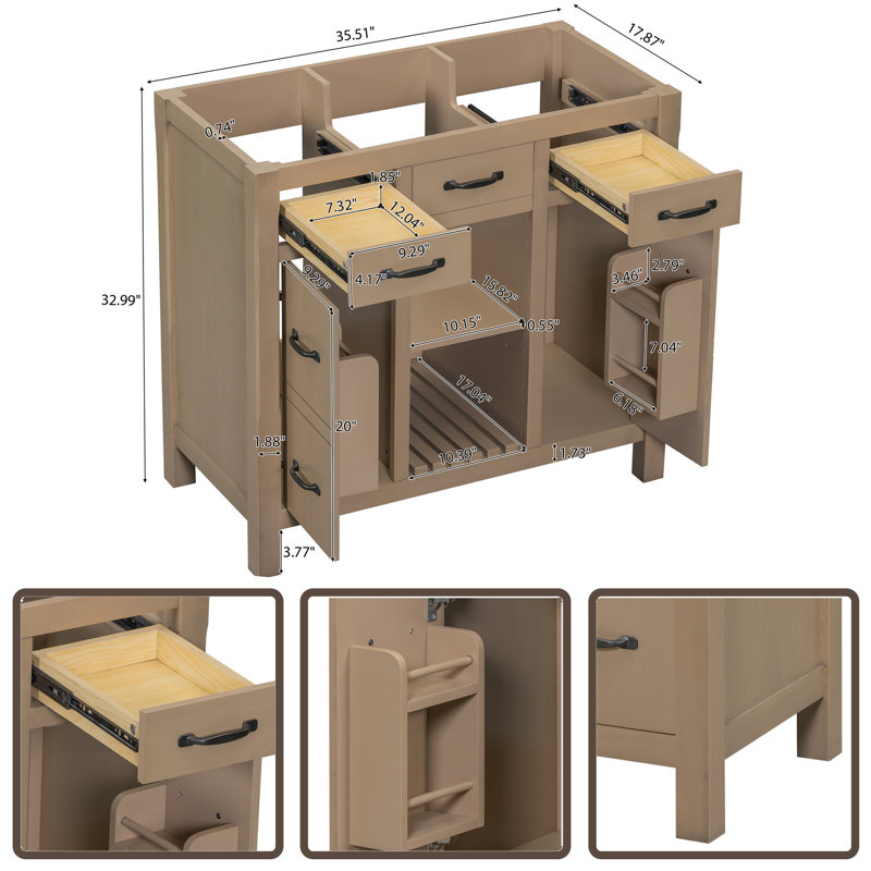 Base de meuble-lavabo simple 35,5 po seulement, Gris