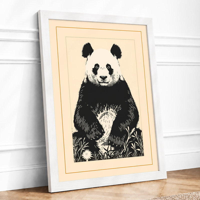 Panda Frontispiece Japandi - Framed Print, A3 - 42.0 x 29.7 cm, White
