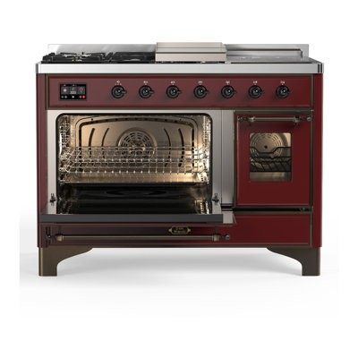 Majestic III Series 48 Inch Dual Fuel Range with 5 Sealed Burners, Griddle, Frenchtop in Glossy Black (Natural Gas, Burnished Trim)