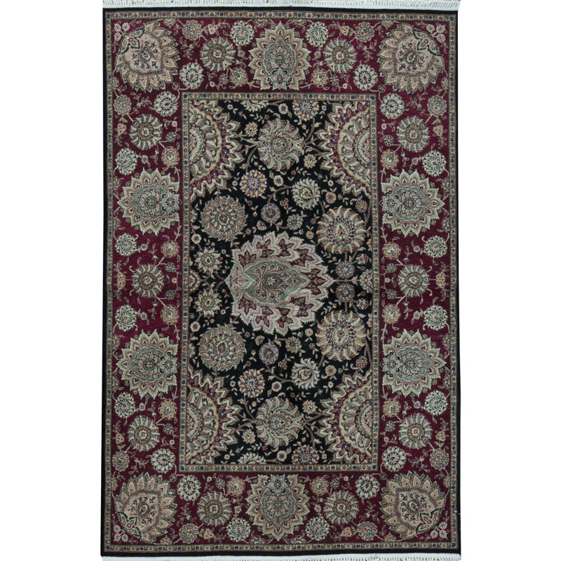 Tapis noir et vin noué à la main de haute qualité