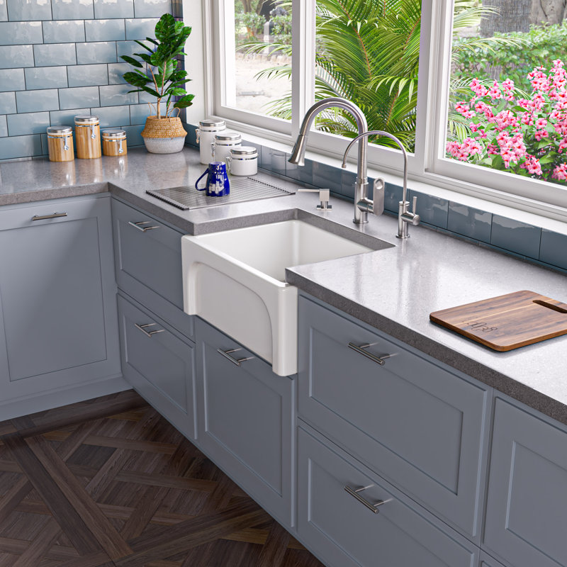 24'' L Single Bowl Fireclay Kitchen Sink, White
