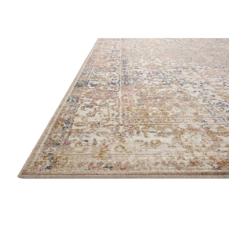 Oriental Machine Woven Polypropylene/Polyester Area Rug in Beige/Blue, Square 1'6"