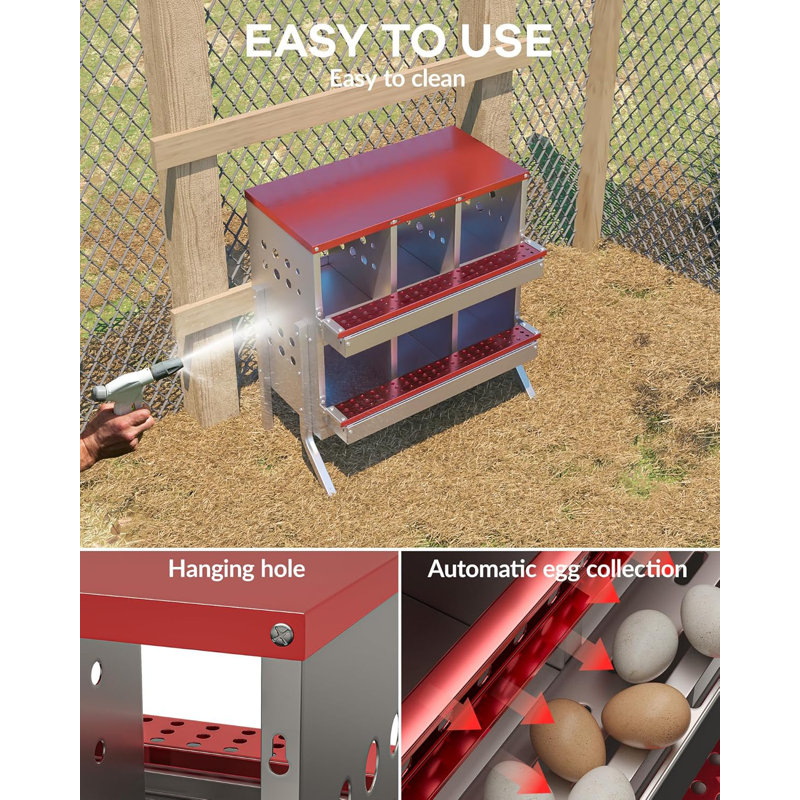 Boîte de nidification pour poules pondeuses, boîtes de poules roulantes, 6 compartiments avec pieds, Red