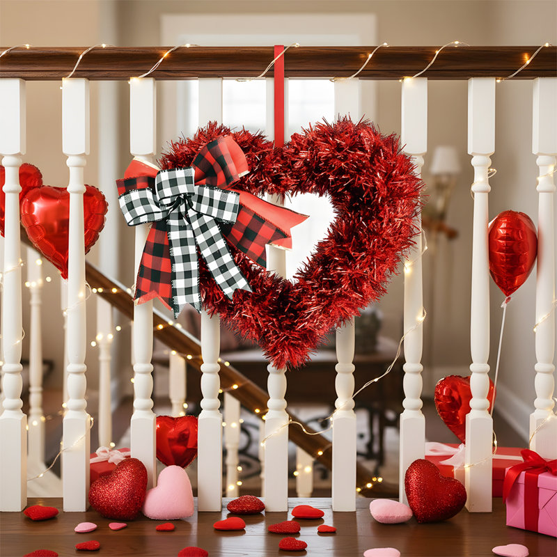 1 couronne de Saint-Valentin pour porte d'entrée, 15,7 pouces de guirlande en forme de cœur, décorations murales suspendues