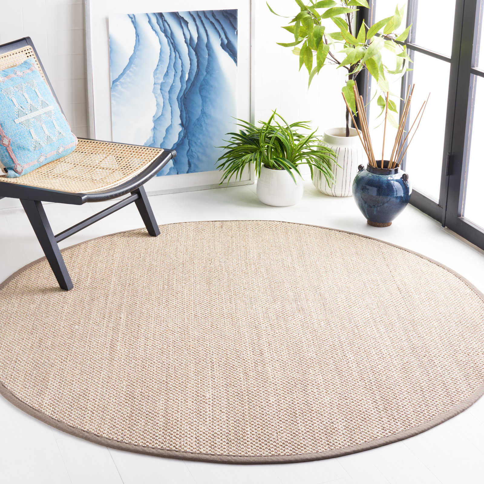 Torbin Marble Khaki Jute Rug, Round 6'