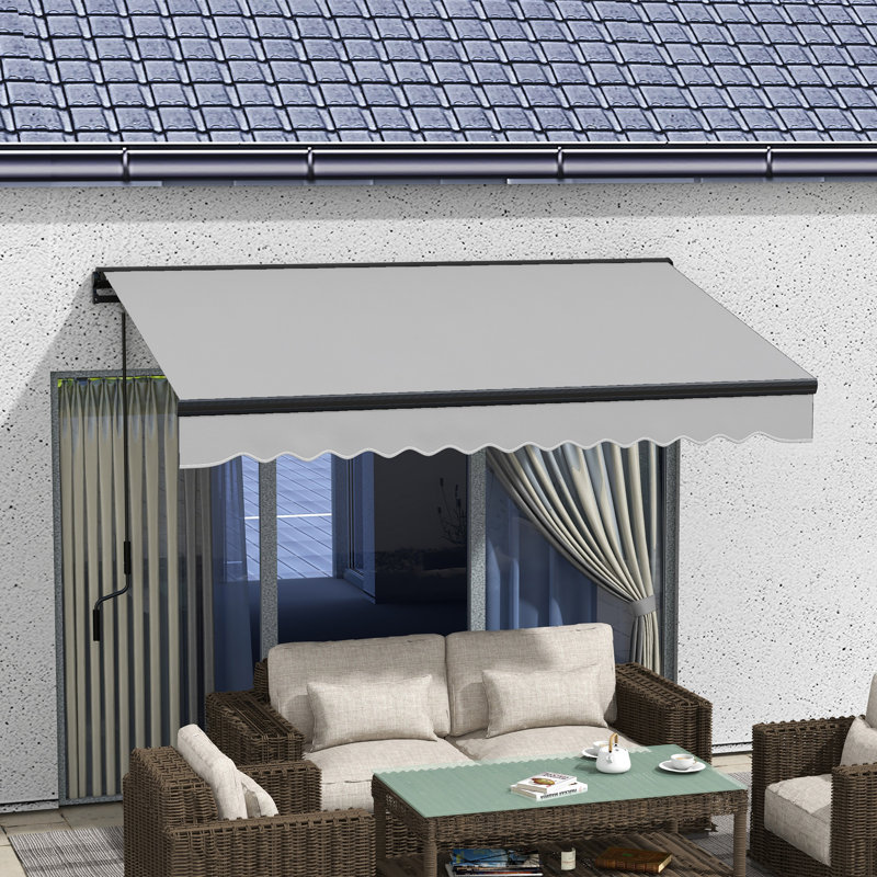 Brayden Studio 295cm W x 200cm D Polyester Cover Motorised Retractable Patio Awning, Solid Colour, Grey/Black