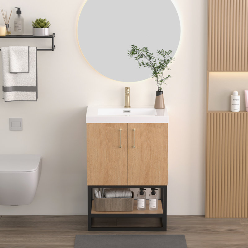 Meuble-lavabo autoportant Arden de 24 po avec lavabo intégré en résine et tablette ouverte