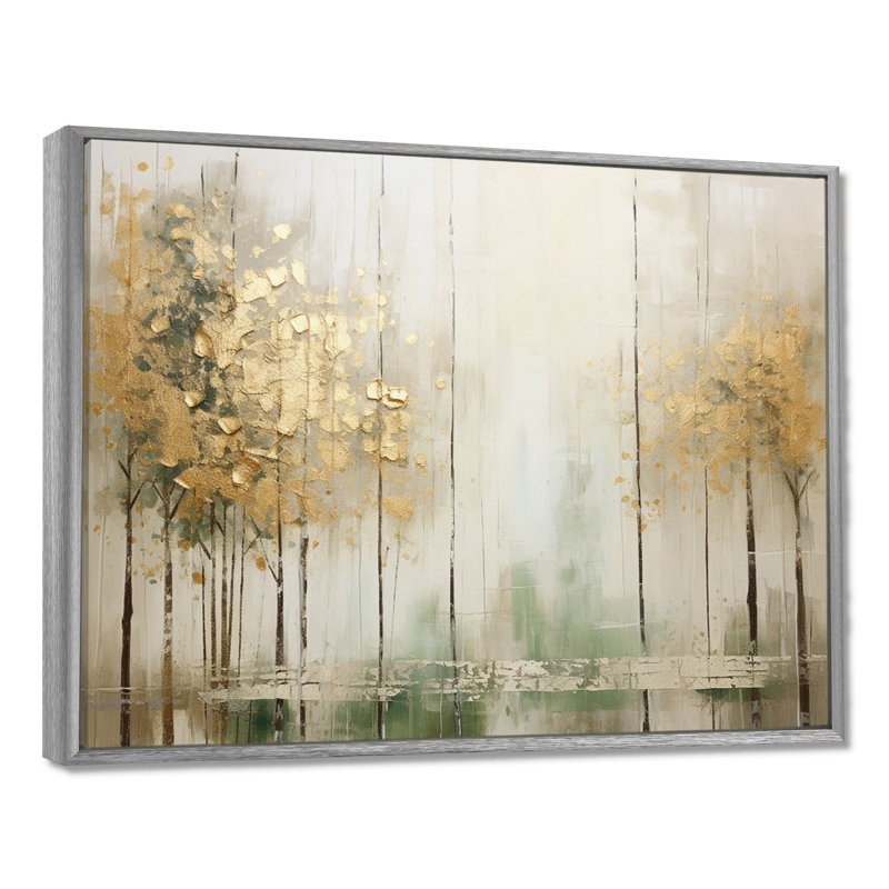 «Minimalisme beige et forêt dorée II», reproduction d'art sur toile, H 34 po x l 44 po x P 1,5 po, Encadrement argenté