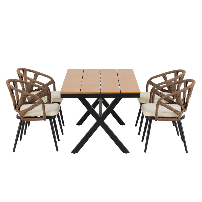 Ensemble d'extérieur contemporain avec chaises en rotin PE et table en plastique U_Style, Beown