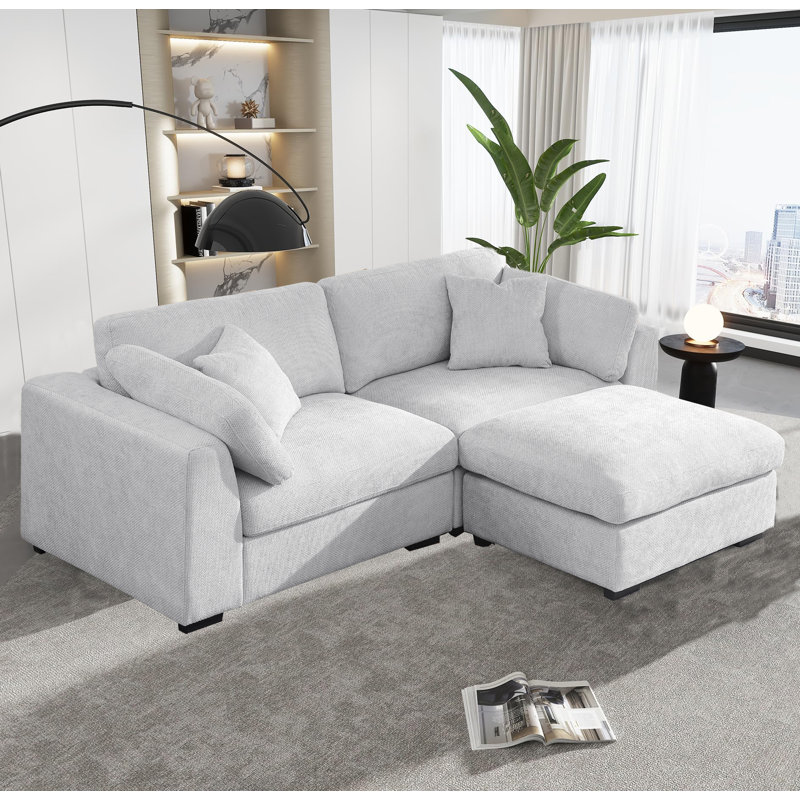 Modular Oversized Loveseat Sofa, 92.12 " Chenille Couch, Light Gray