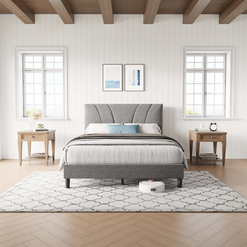 Upholstered Platform Bed with Adjustable Headboard, Grey, Full / Double, Adjustable Headboard