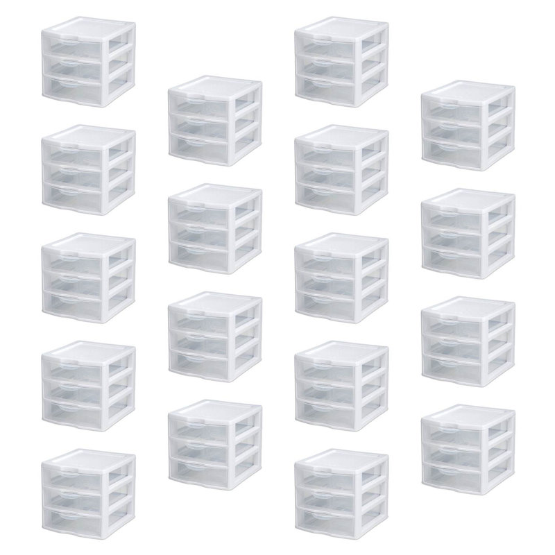 Sterilite Clearview Plastic Multipurpose Small 3 Drawer Desktop Storage Organization Unit for Home, Classrooms, or Office Spaces
