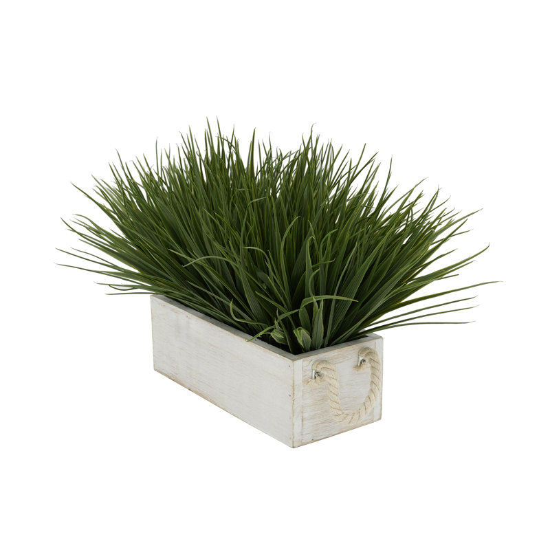 Herbe d'oignon artificielle en pot, Blanc, H 9 po x L 15 po x P 10 po, Vert foncé