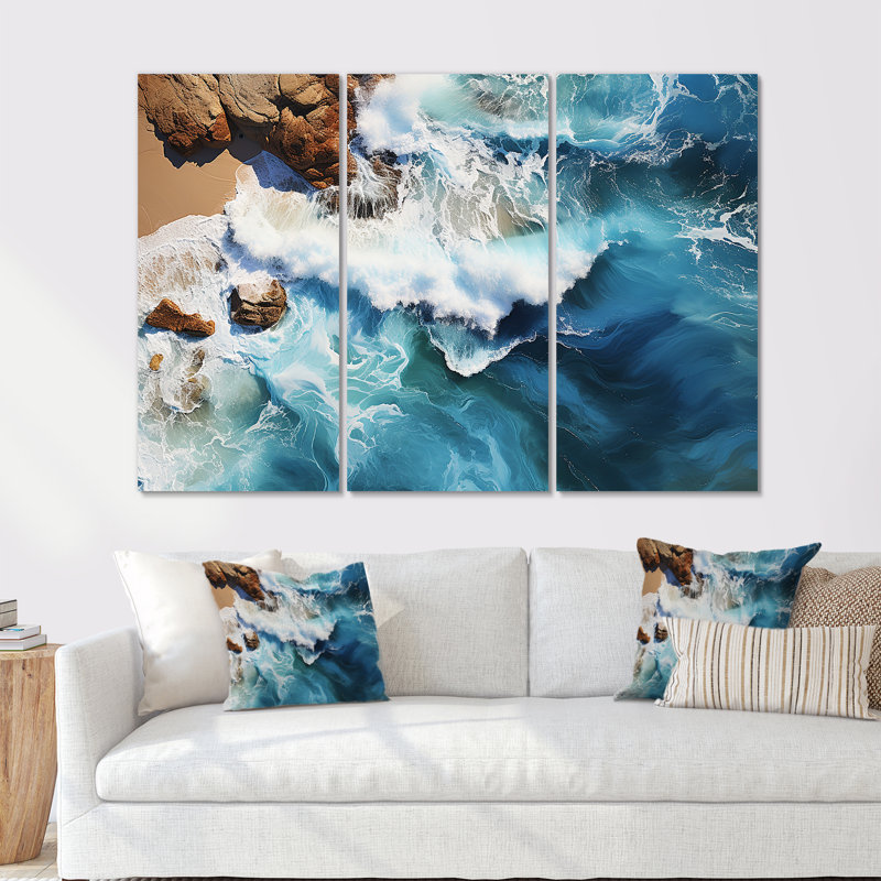 Ciel bleu ciel, vagues côtières I - plage, art mural, Toile tendue, H 40 po x l 61 po x P 1 po